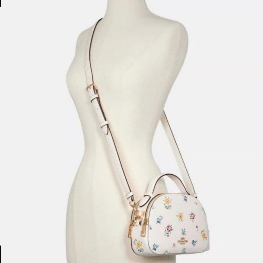 Coach Serena Satchel‎ White Leather with Floral Design Crossbody - Picture 2 of 10